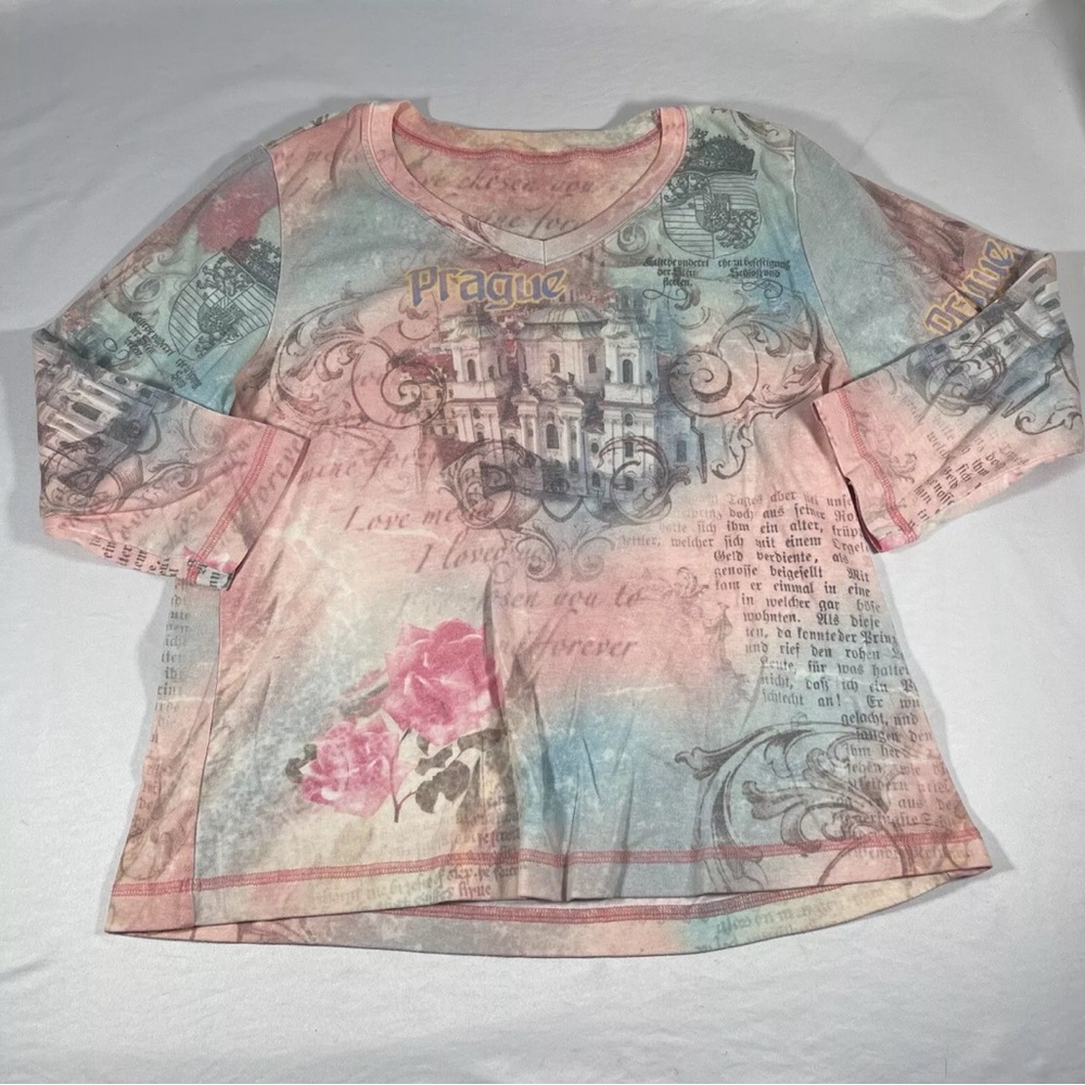 Womens medium Shirt Y2K Colorful Prague Half Sleeve Floral